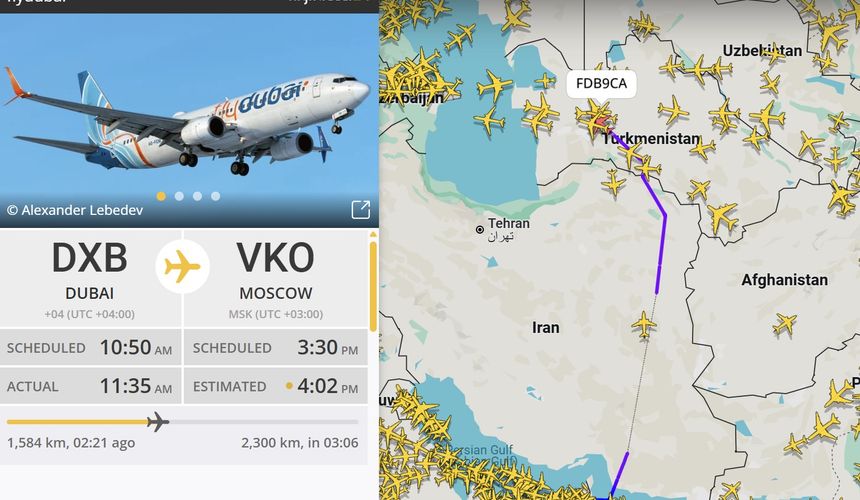 Самолеты авиакомпании flydubai летят в Москву над территорией Ирана
