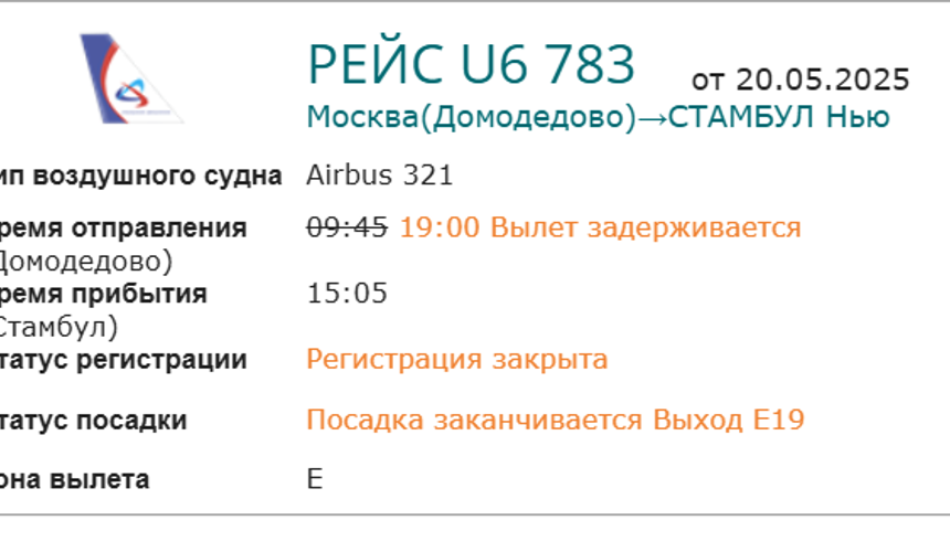 Туристы 9 часов не могли улететь в Стамбул из Домодедово