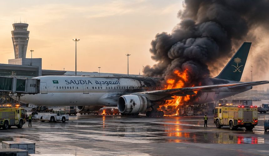 Reuters: самолет Saudia загорелся у терминала аэропорта Эр-Рияда