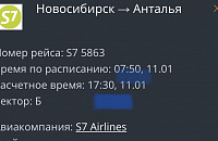 S7 задерживает вылет из Новосибирска в Анталью почти на 10 часов